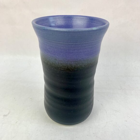 Studio Pottery Cup Handmade Ceramic Tumbler Vase Gradient Purple Black Glaze - Picture 1 of 8